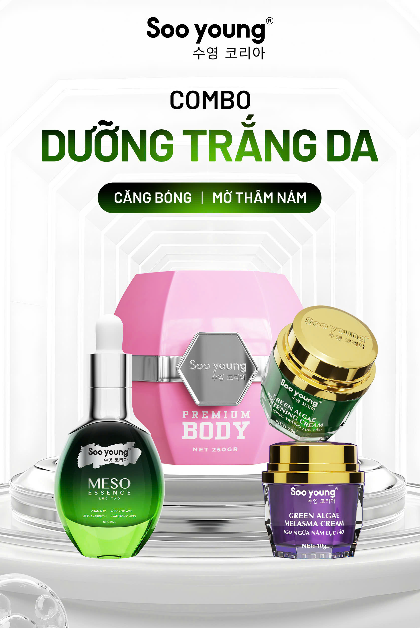 Soo Young Combo Dưỡng Trắng Da Căng Bóng Như Hàn Quốc