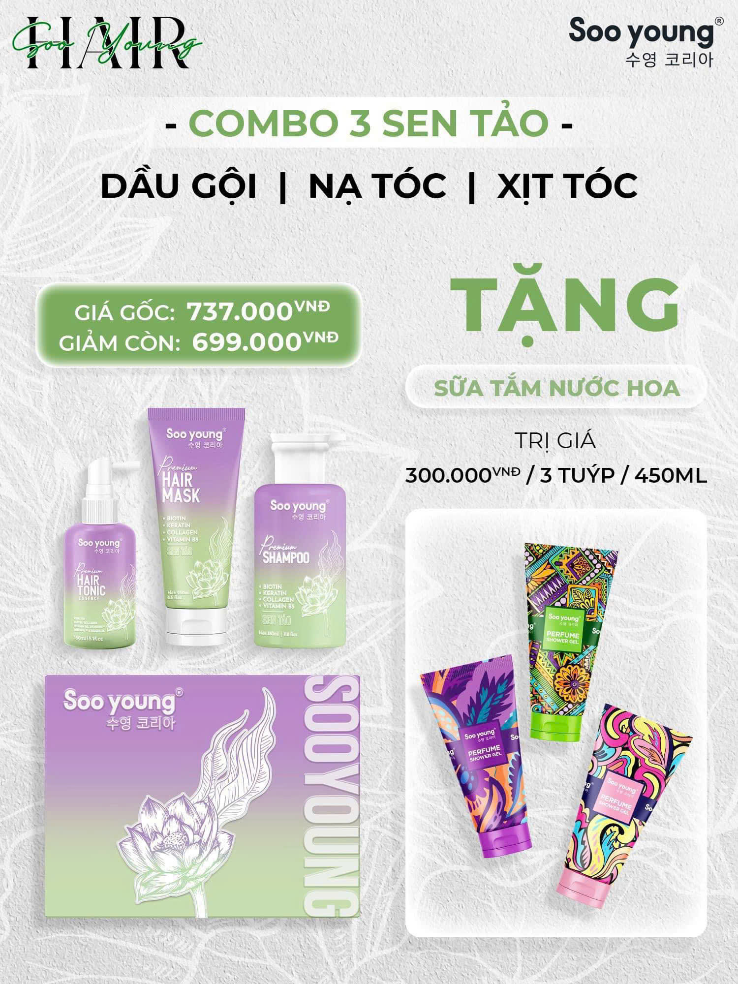 Combo Dưỡng Tóc Sen Tảo Giúp Tóc Mềm Mượt Khỏe Mạnh